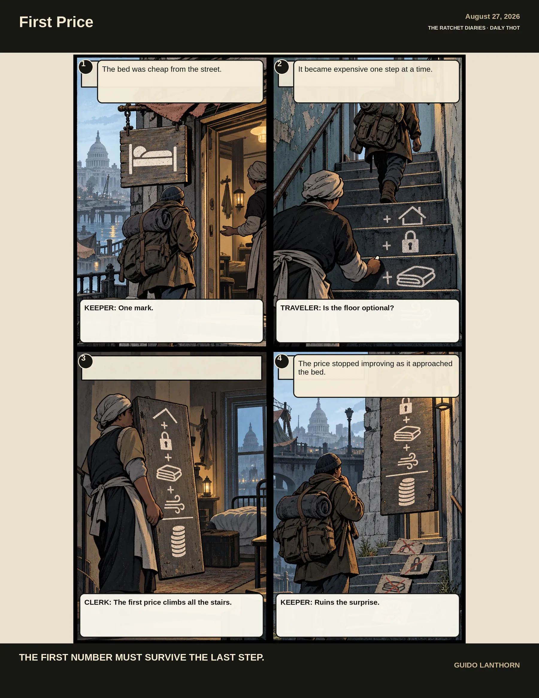 First Price comic by Guido Lanthorn. Full text follows below.