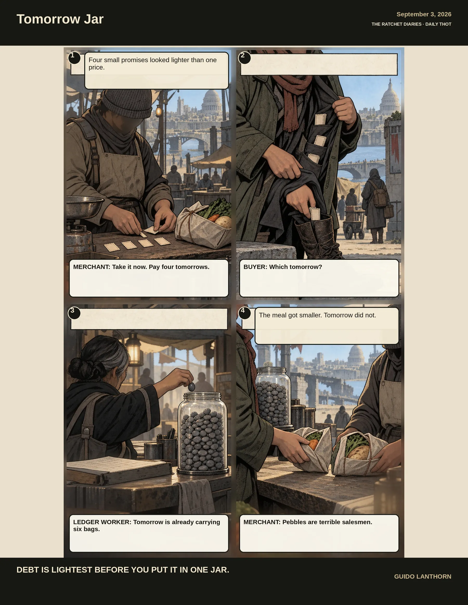Tomorrow Jar comic by Guido Lanthorn. Full text follows below.