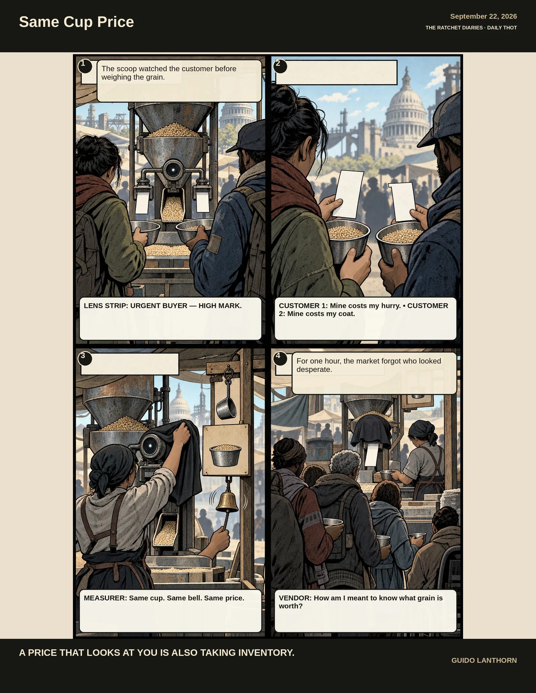 Same Cup Price comic by Guido Lanthorn. Full text follows below.