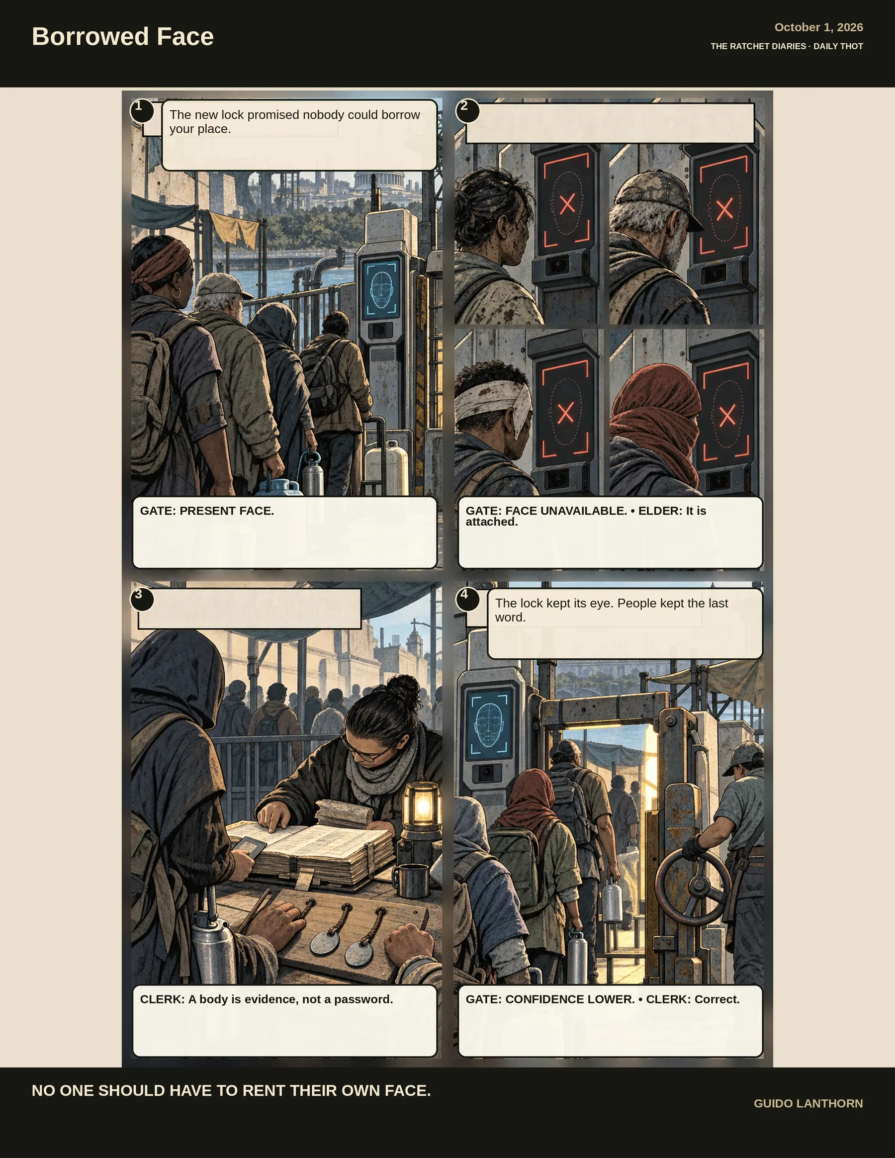 Borrowed Face comic by Guido Lanthorn. Full text follows below.
