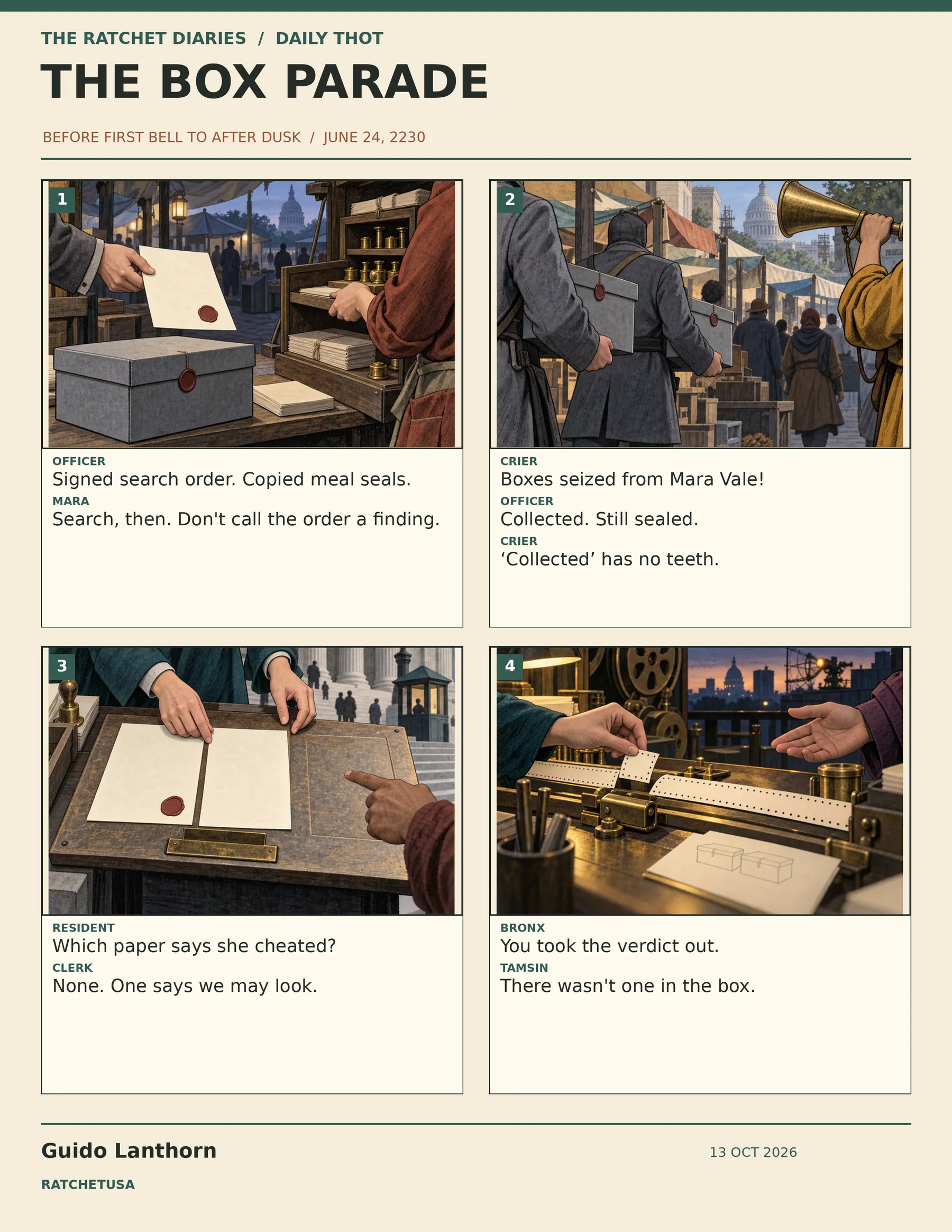 The Box Parade comic by Guido Lanthorn. Full text follows below.